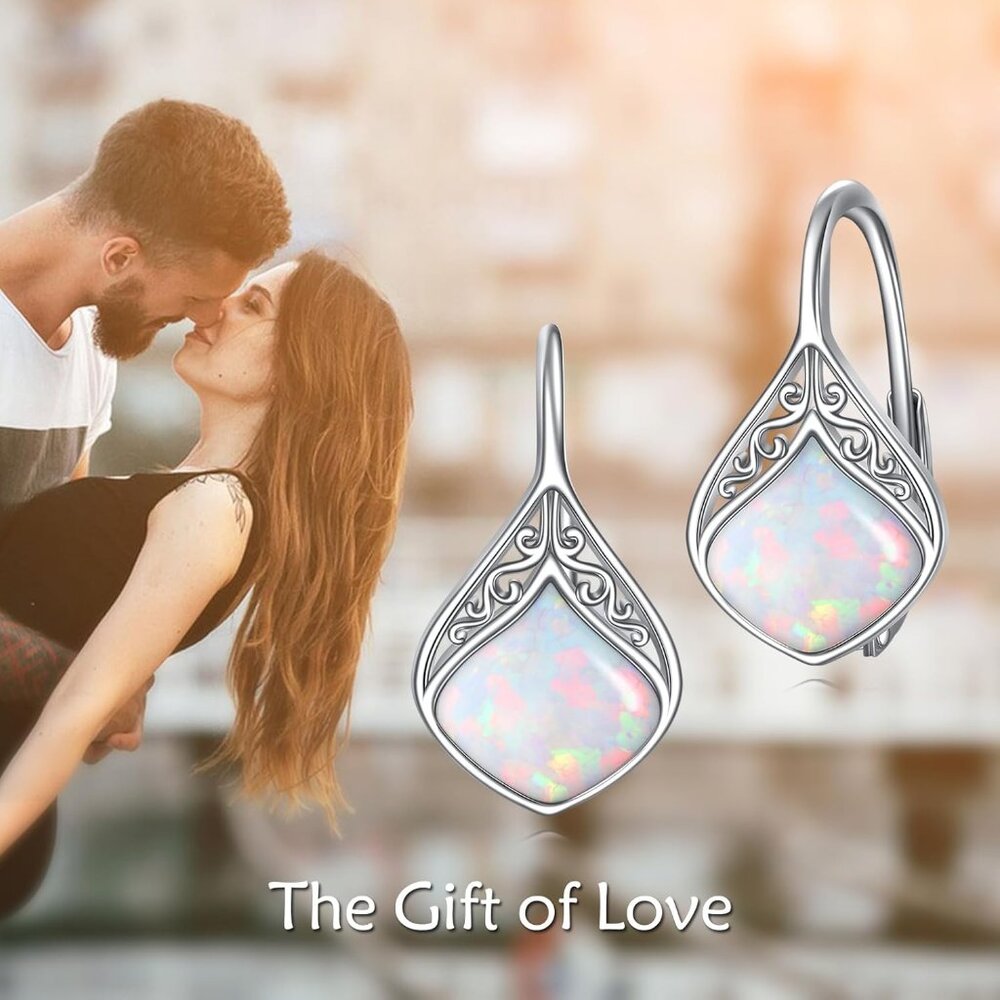 925 Sterling Silver White Opal Dangle Earrings Fo… - image 2